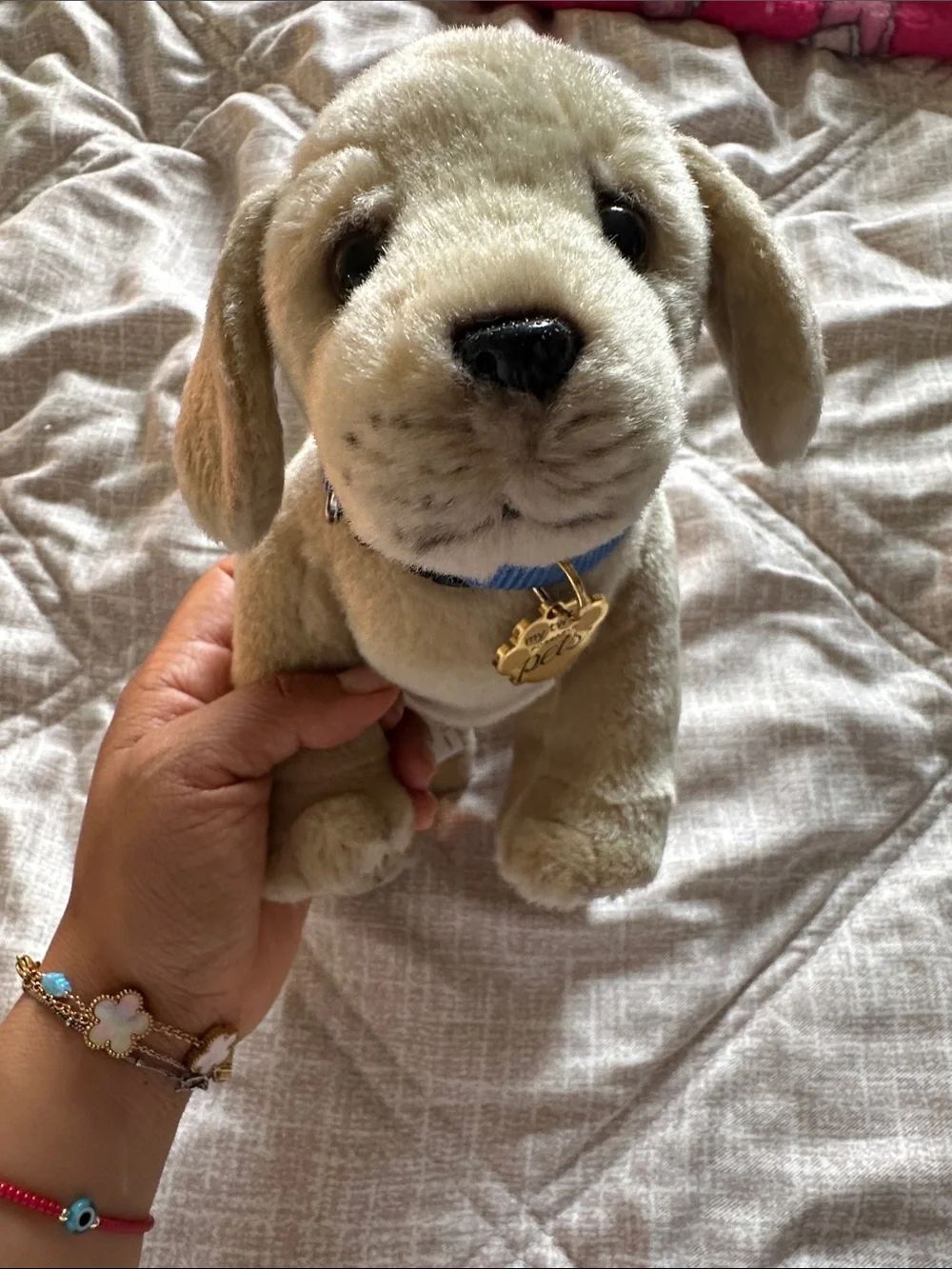 Plush Cream Puppy Stuffed Animal with Blue Collar
